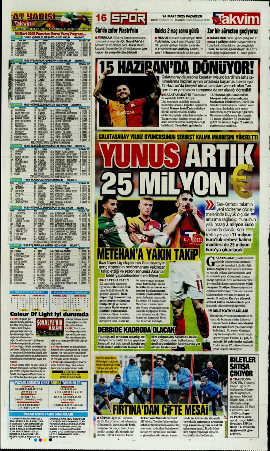 "Türkiye devler liginde" (24 Mart 2025 spor manşetleri) 11