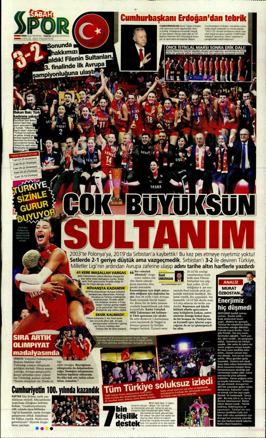 "Avrupa'nın Sultanları" (4 Eylül 2023 spor manşetleri) 8