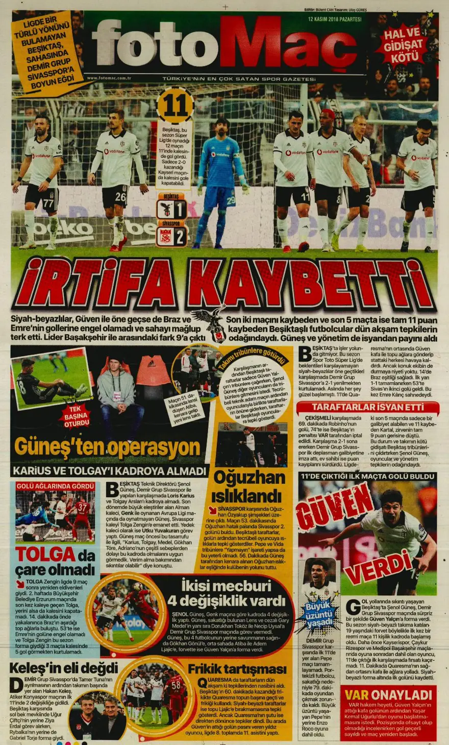 Günün spor manşetleri (12 Kasım 2018) 7