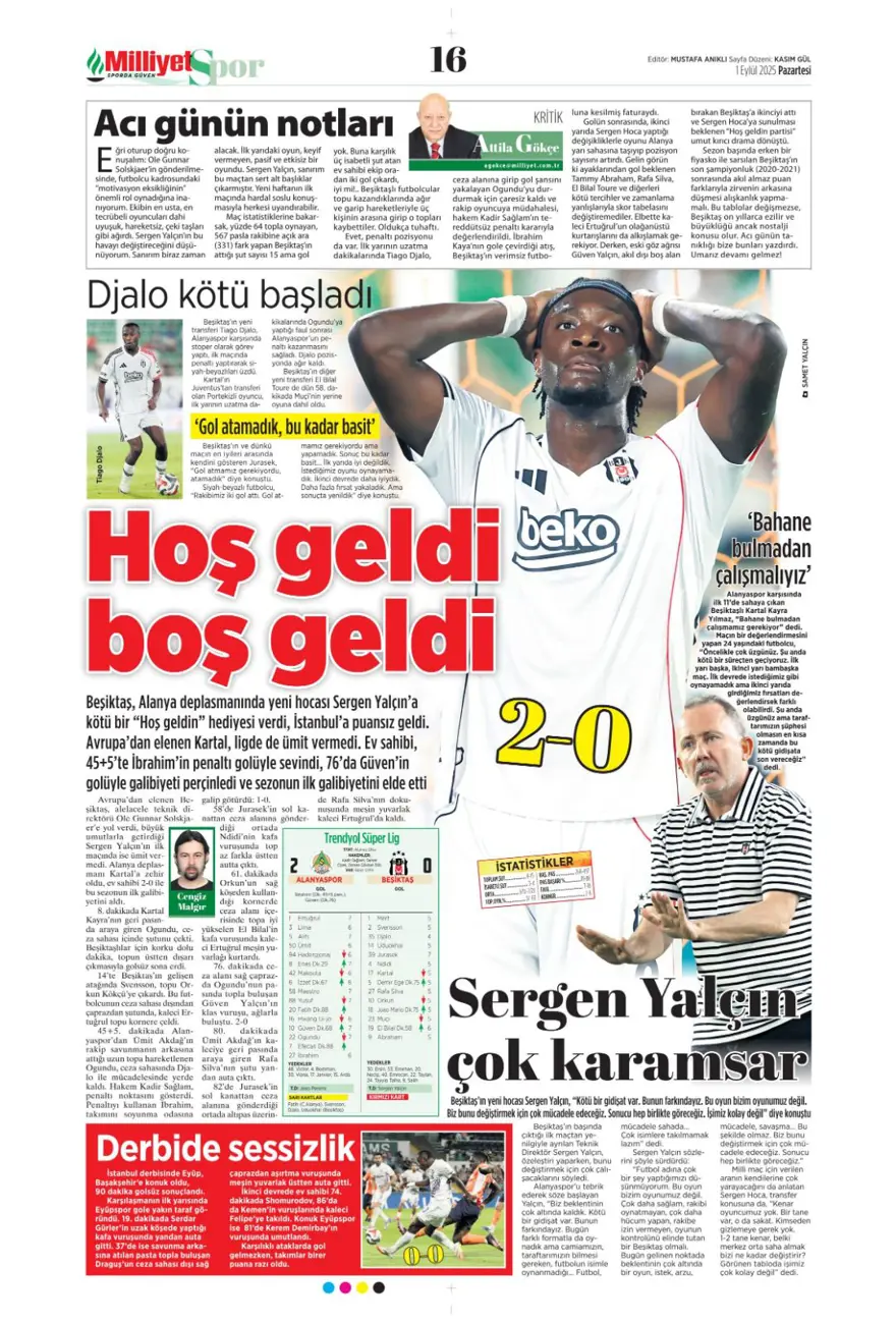 "Acıların takımı" (1 Eylül spor manşetleri) 9