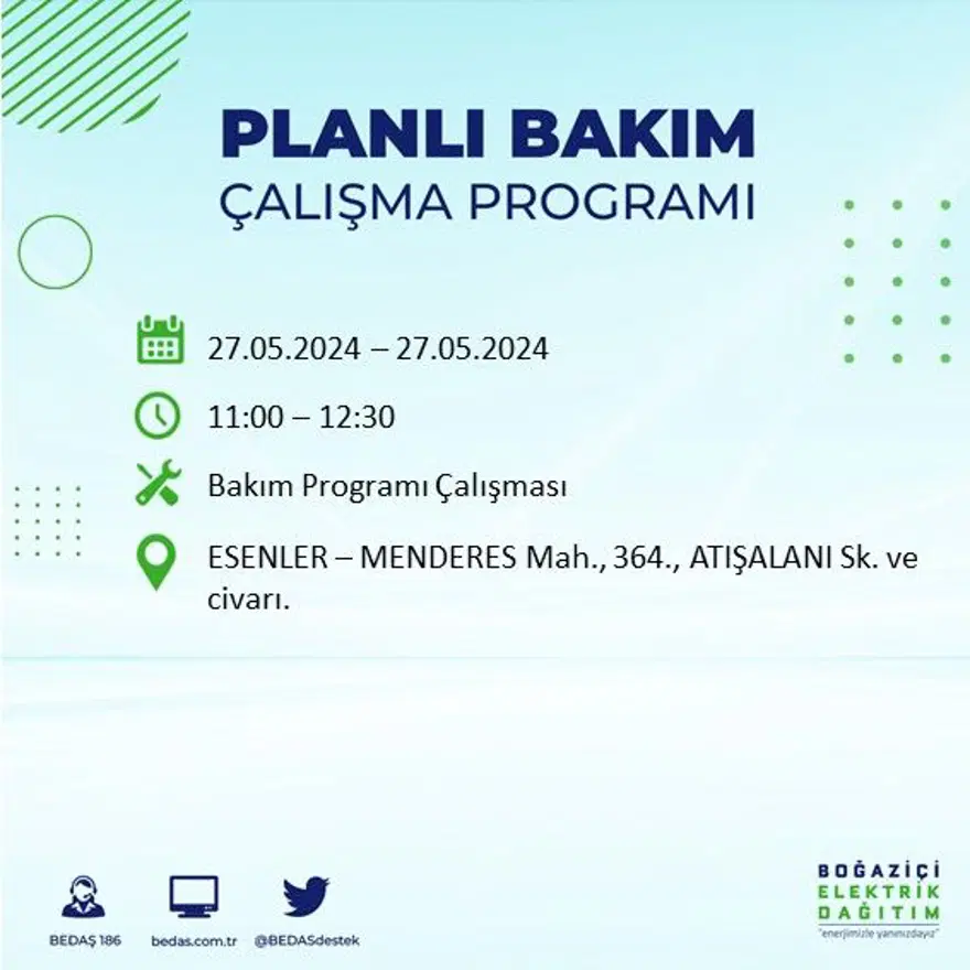 İstanbul'un 21 ilçesinde elektrik kesintisi: Elektrikler ne zaman gelecek? (27 Mayıs BEDAŞ kesinti programı) 26
