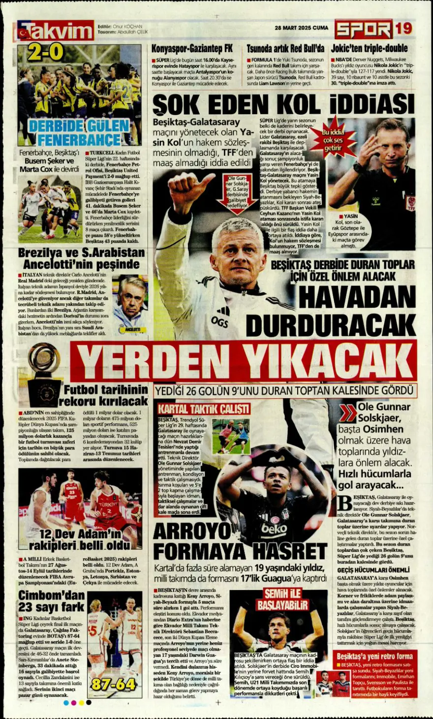 "Mourinho paylaşılamıyor" (28 Mart 2025 spor manşetleri) 12