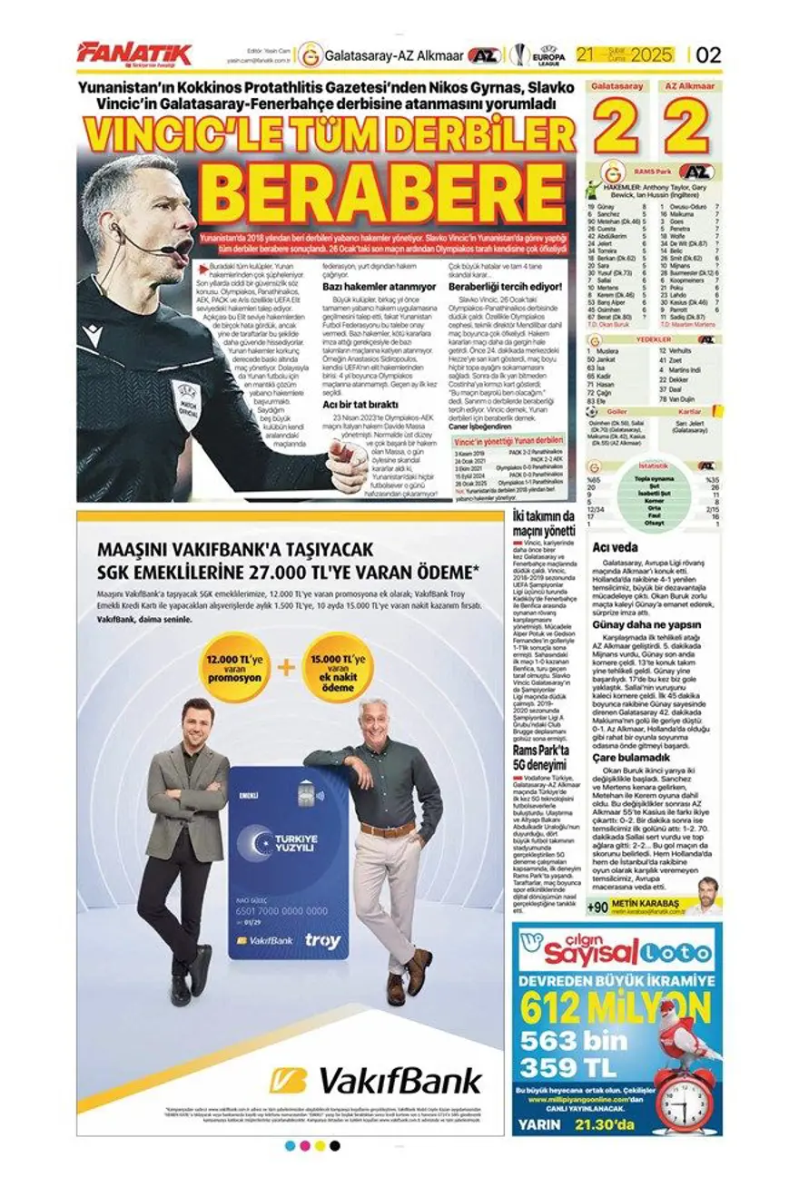 "Fener işi bitirdi" (21 Şubat 2025 spor manşetleri) 25