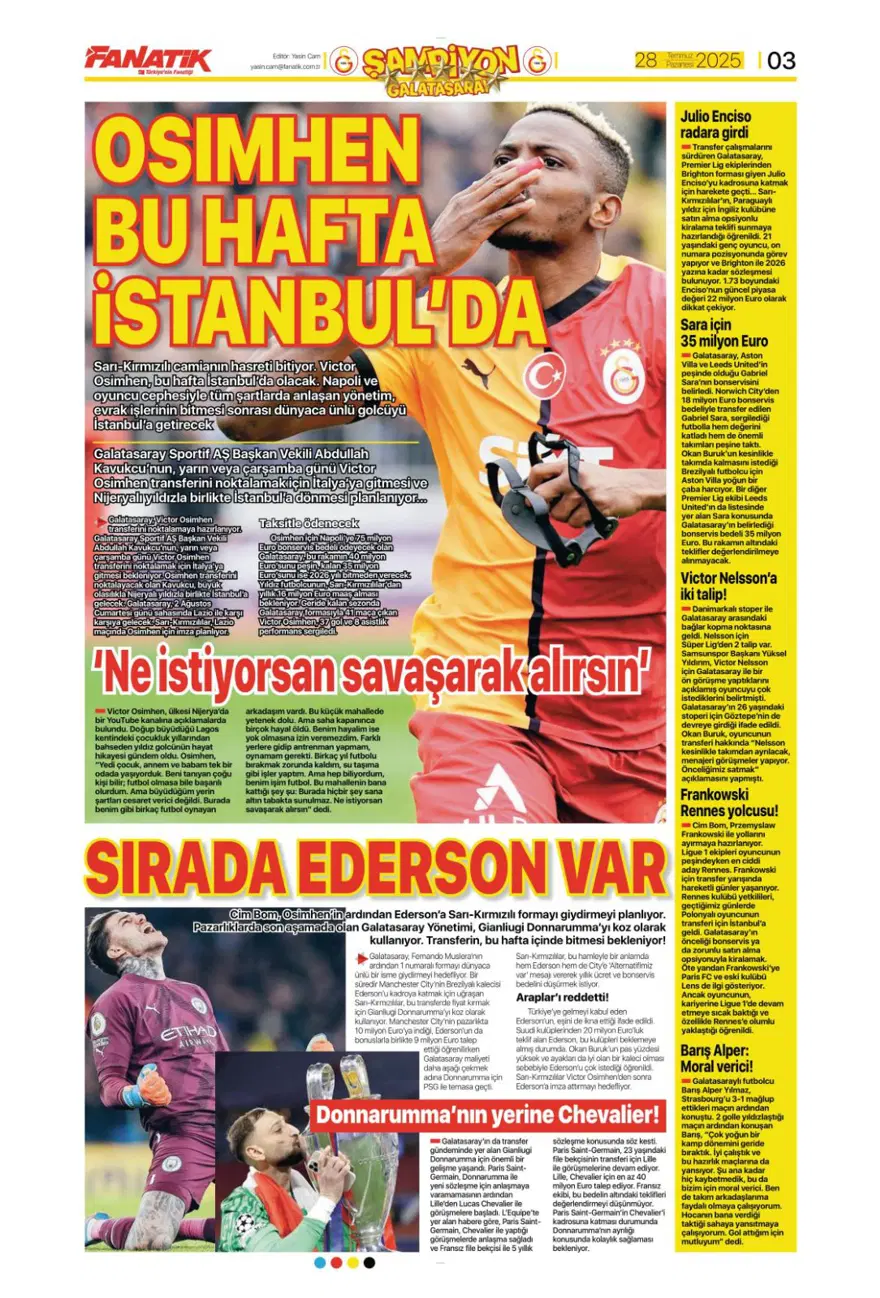 "Son dokunuşu ben yapamam" (28 Temmuz 2025 spor manşetleri) 2 "Son dokunuşu ben yapamam" (28 Temmuz 2025 spor manşetleri) 2