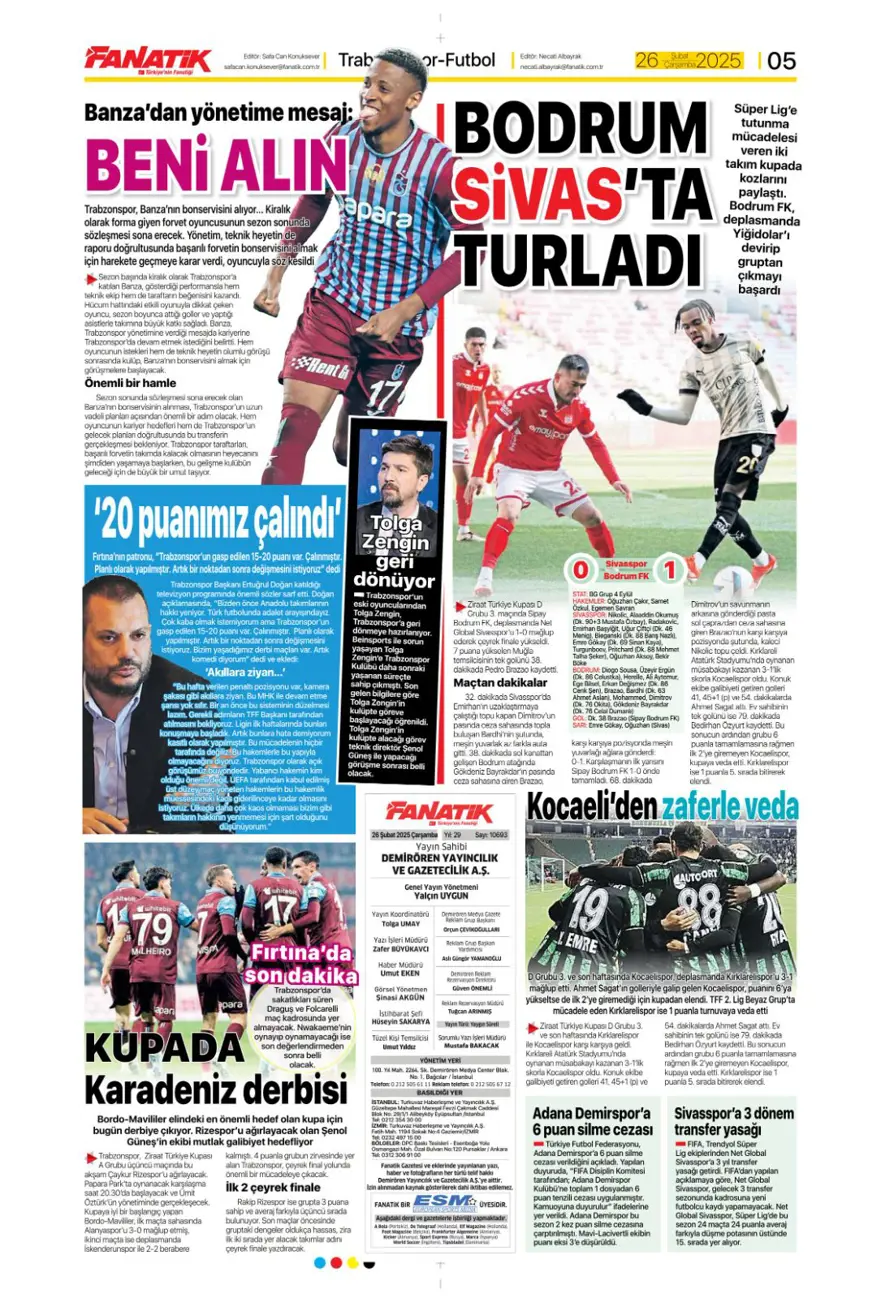 "Türk futbolunda maymun tartışması" (26 Şubat 2025 spor manşetleri) 8