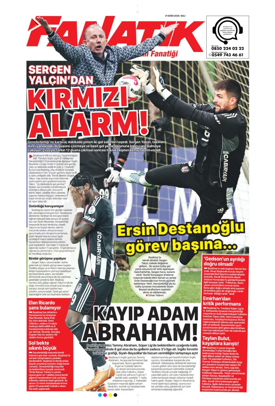 "Fenerbahçe'nin kader virajı" (21 Ekim 2025 spor manşetleri) 5