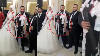 Düğünde damada pompalı tüfek taktılar!