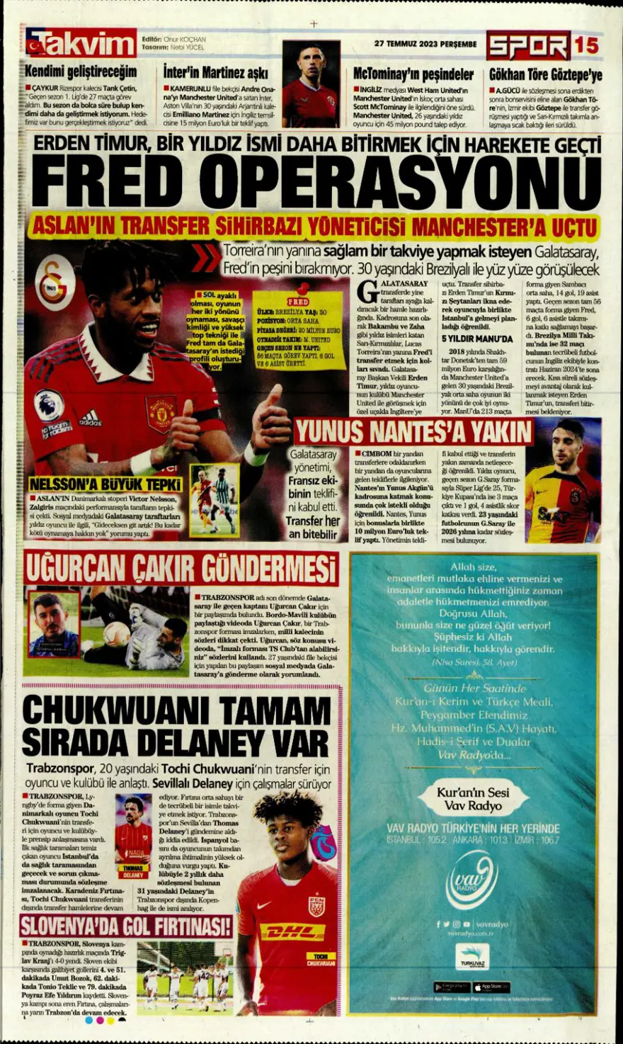 "Hücumda joker Rebic" günün spor manşetleri (27 Temmuz 2023) 31