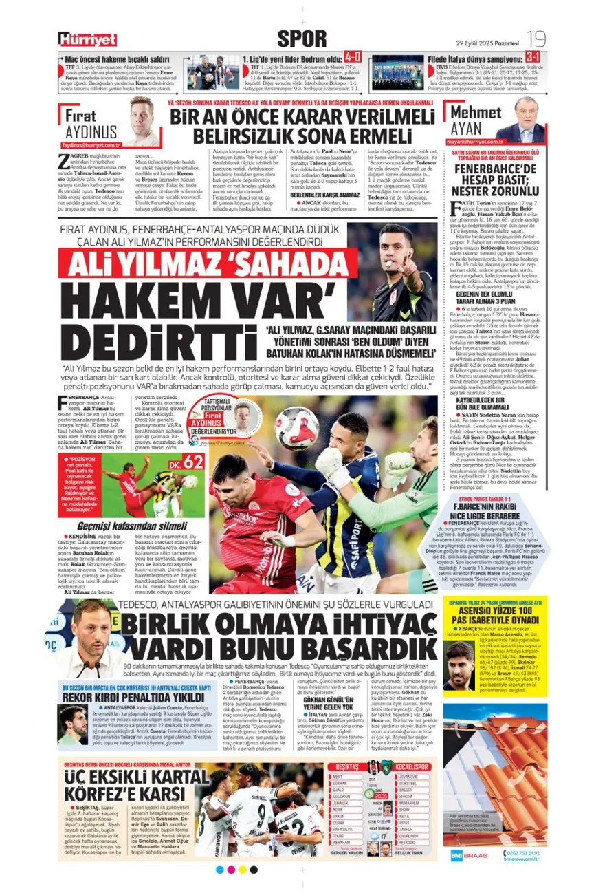 "Hayata dönüş" (29 Eylül 2025 spor manşetleri) 9