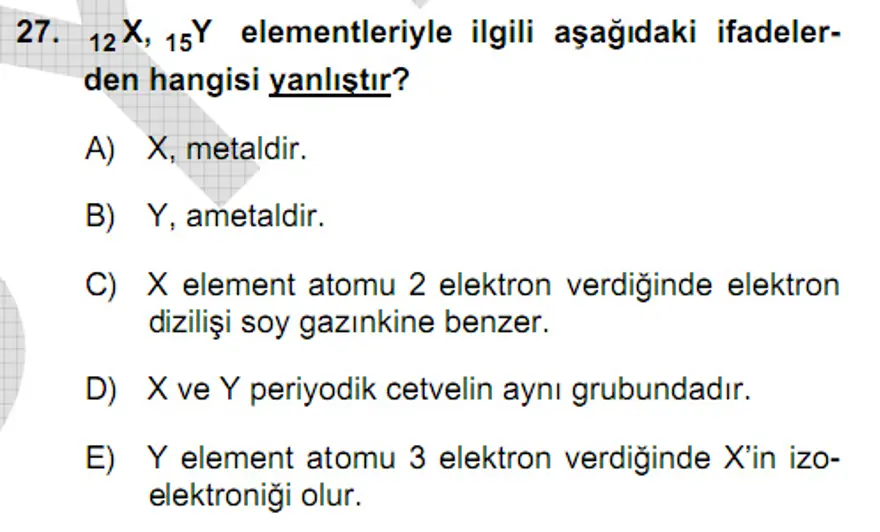YGS Fen Bilimleri Soruları ve Yanıtları 26
