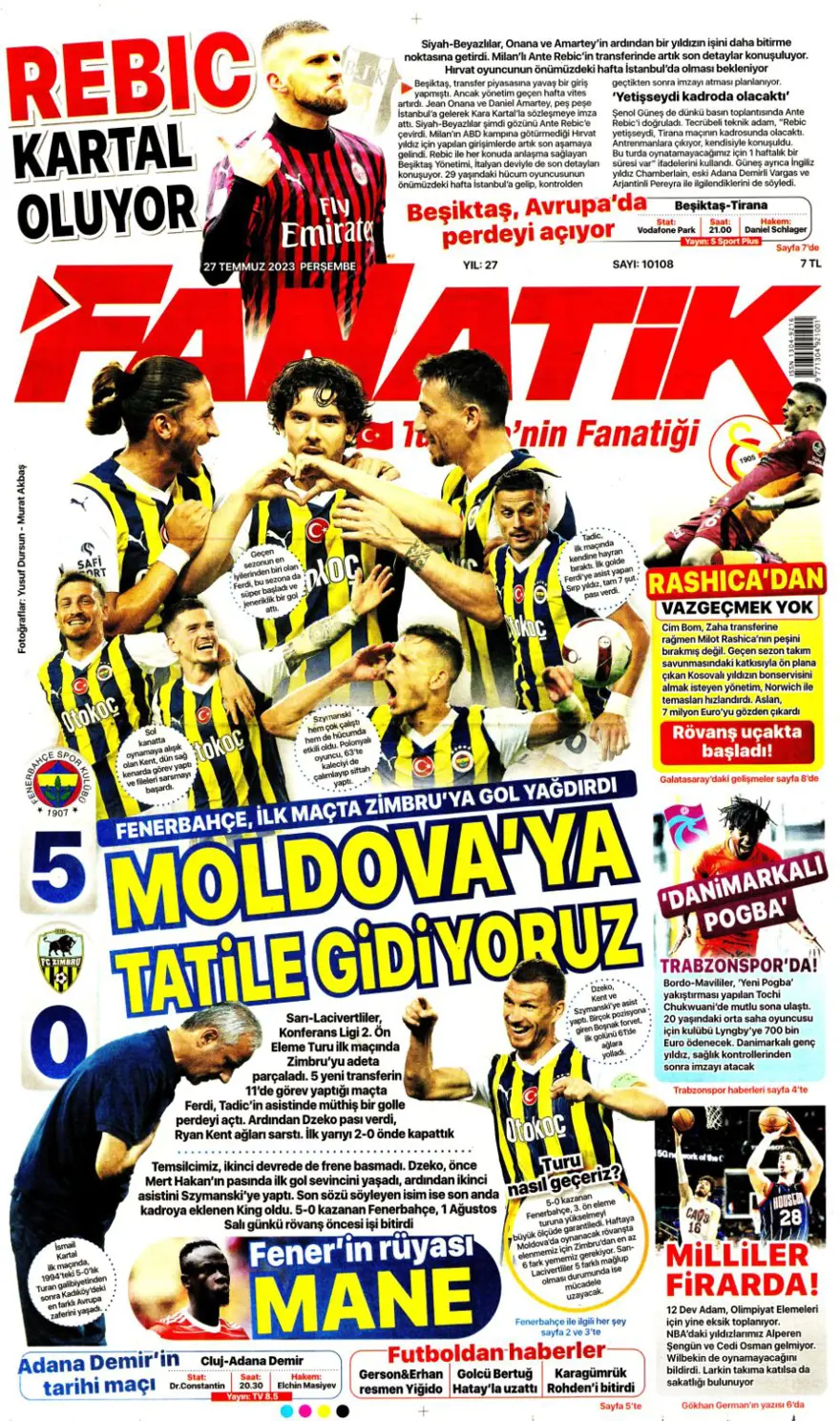 "Hücumda joker Rebic" günün spor manşetleri (27 Temmuz 2023) 3