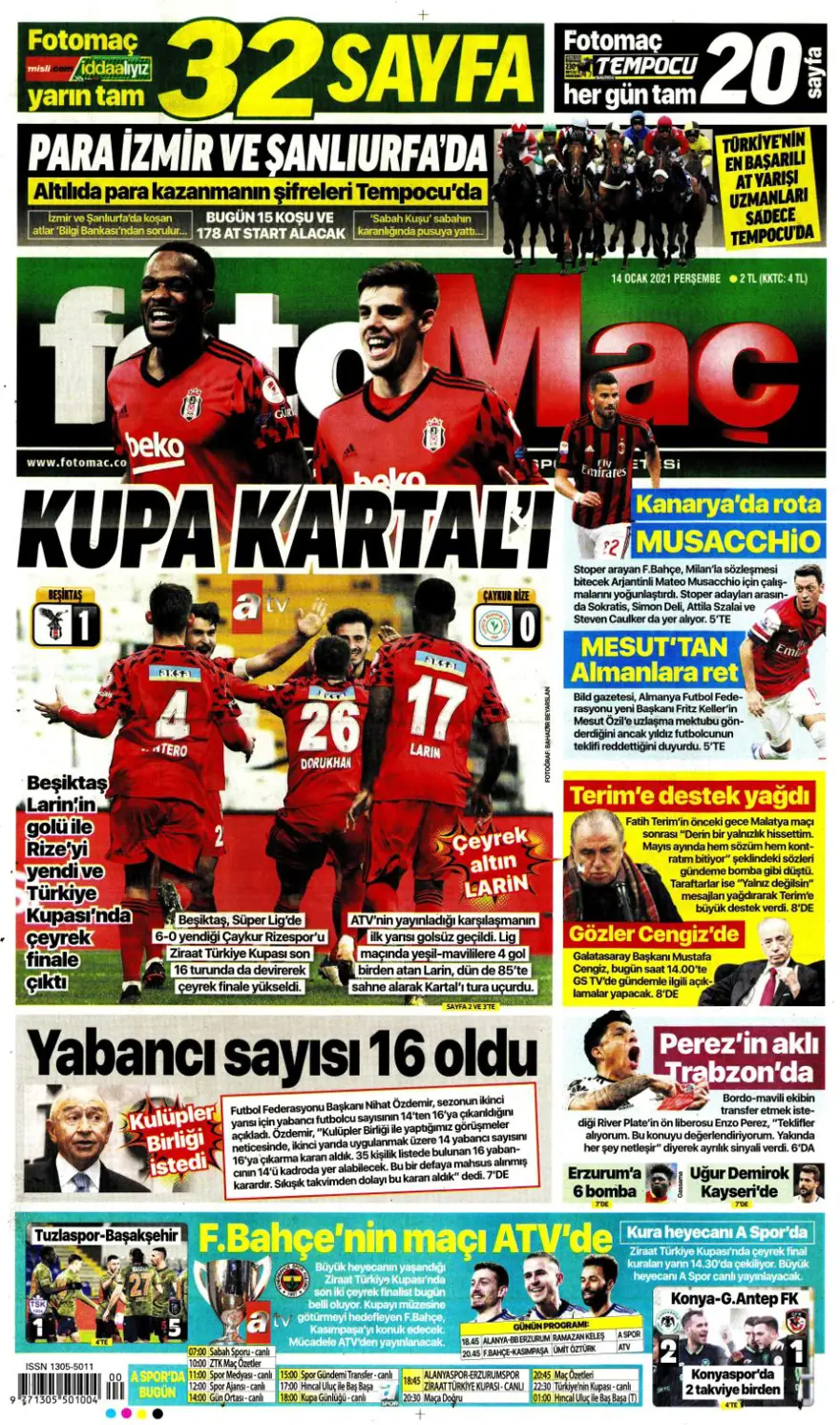 Günün spor manşetleri (14 Ocak 2021) 2