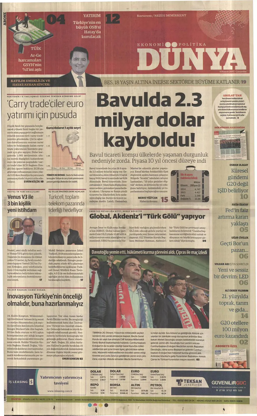 Günün gazete manşetleri - 18 Kasım 2015 11