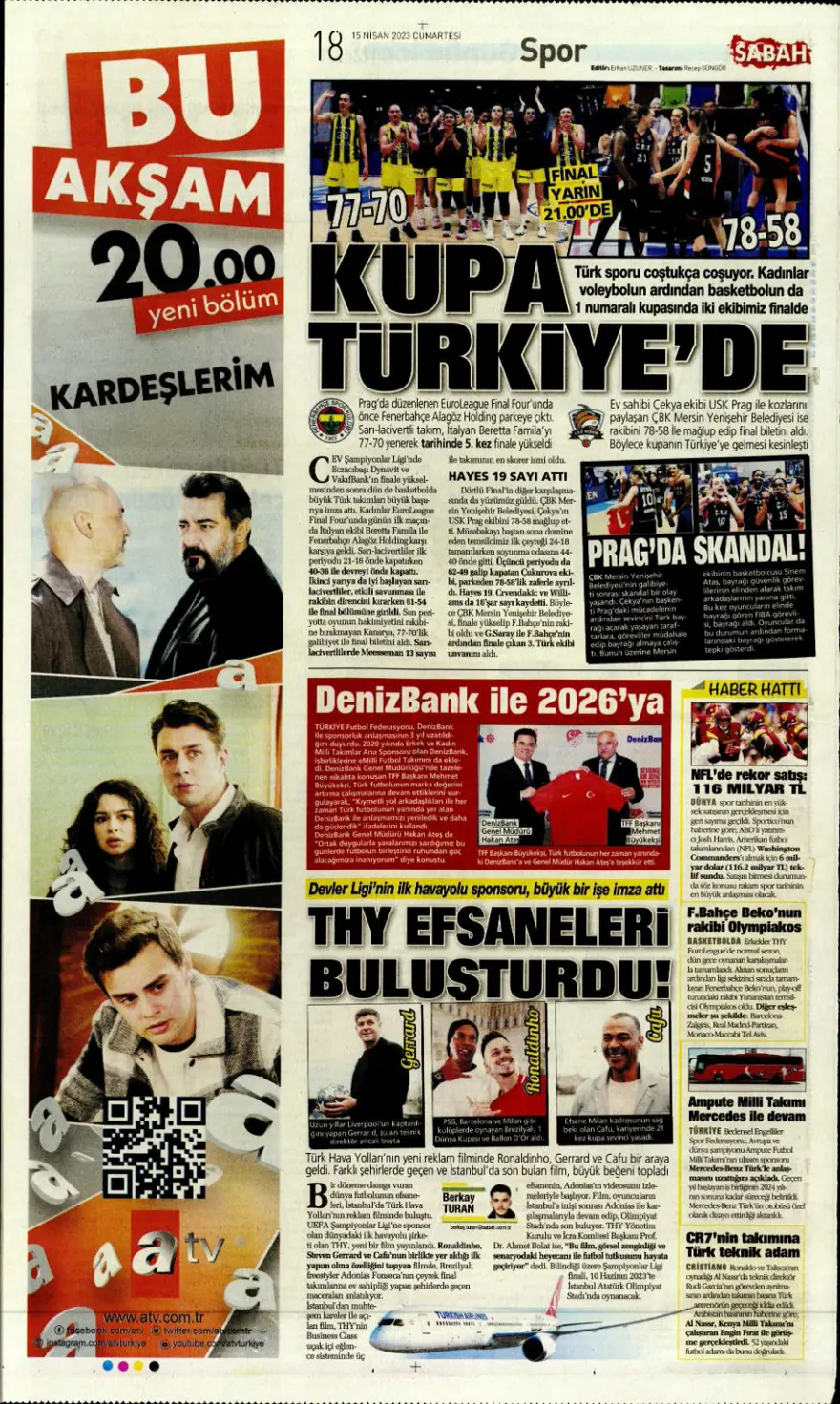 Günün spor manşetleri (15 Nisan 2023) 7