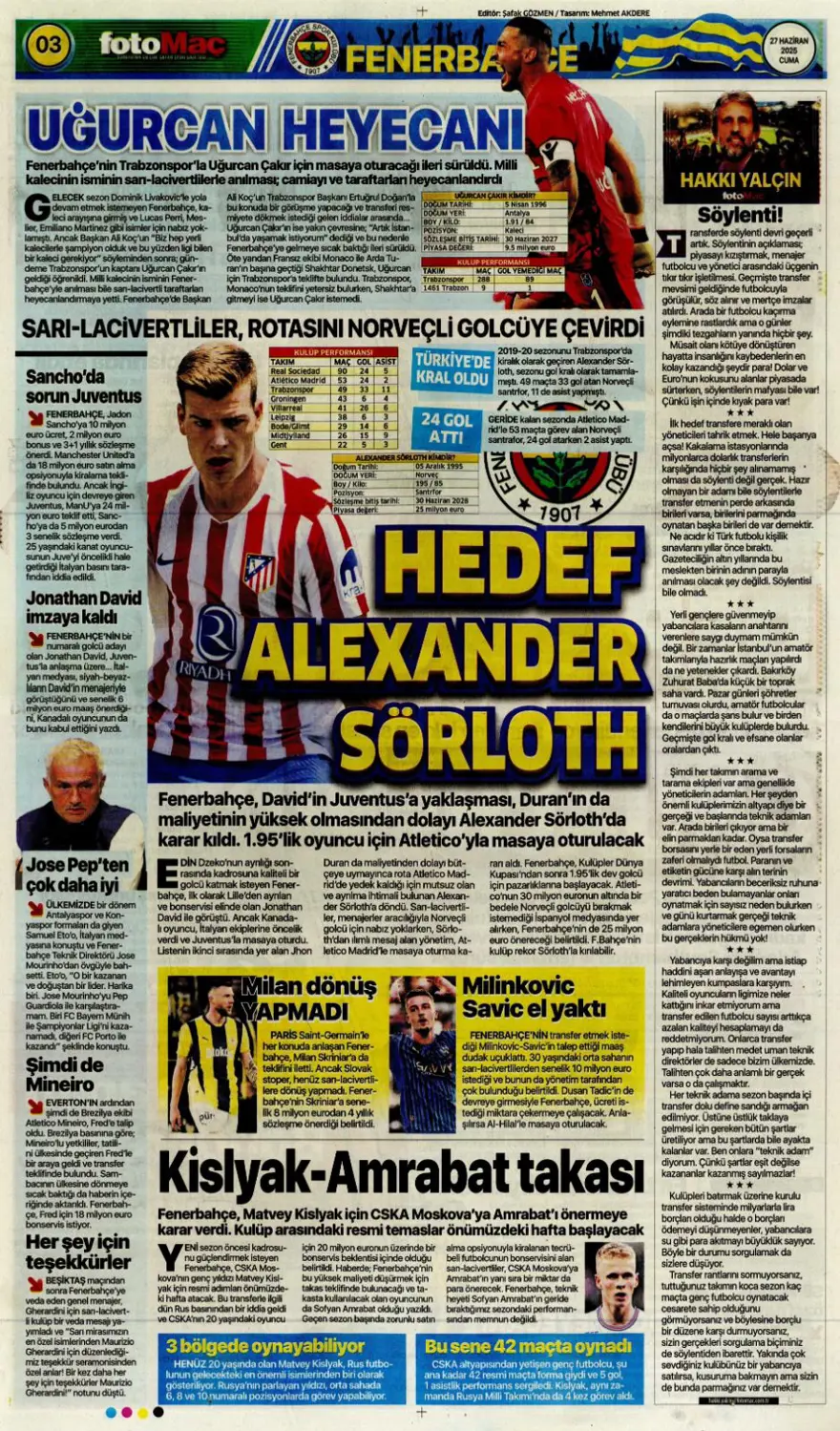 "Aslan'ın stoperi Real'den geliyor" (27 Haziran 2025 spor manşetleri) 6