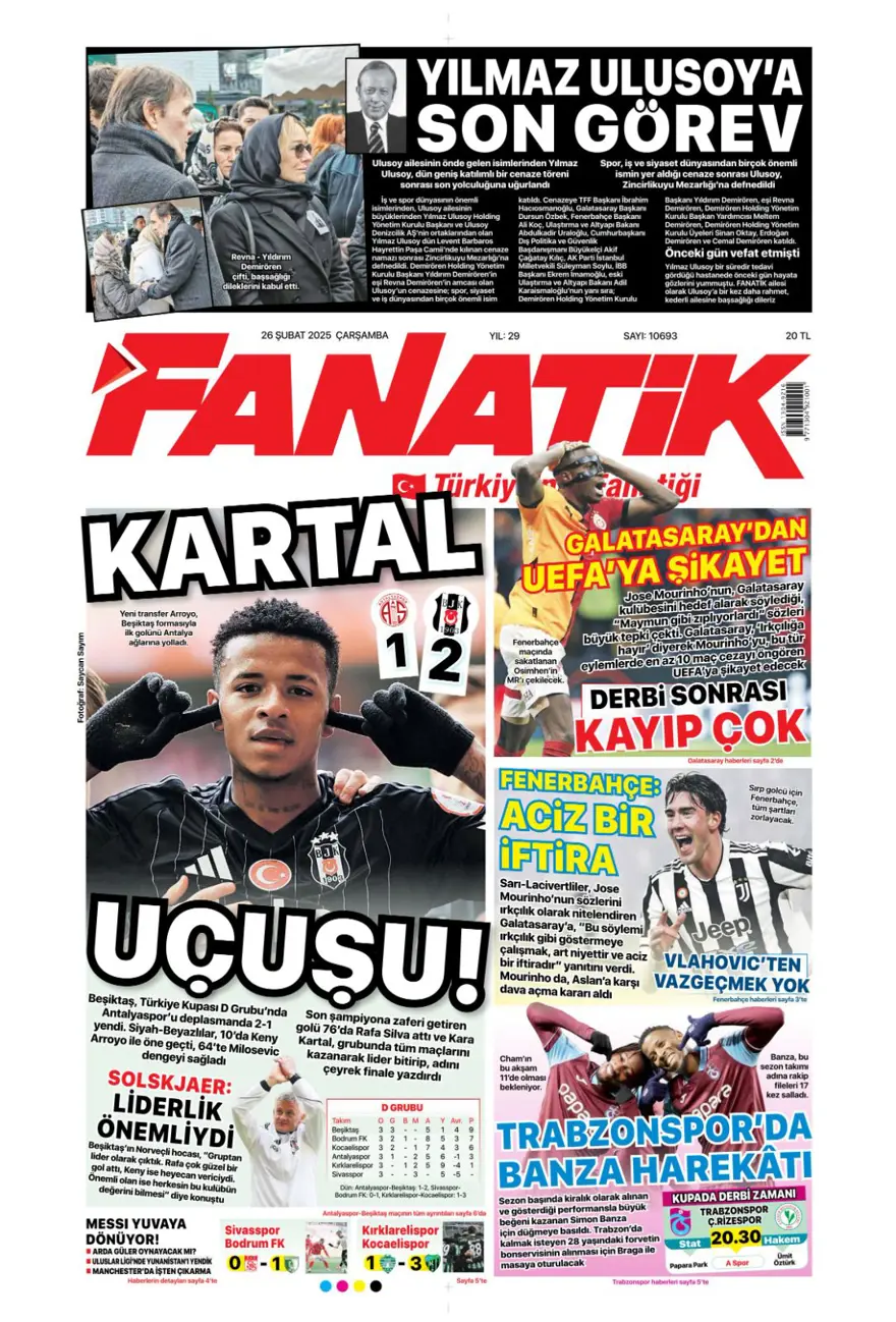 "Türk futbolunda maymun tartışması" (26 Şubat 2025 spor manşetleri) 1