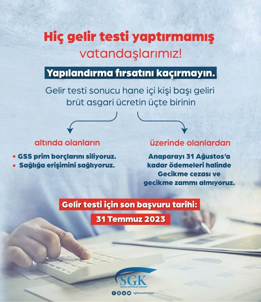 SGK'DAN 'GELİR TESTİ' DUYURUSU 1