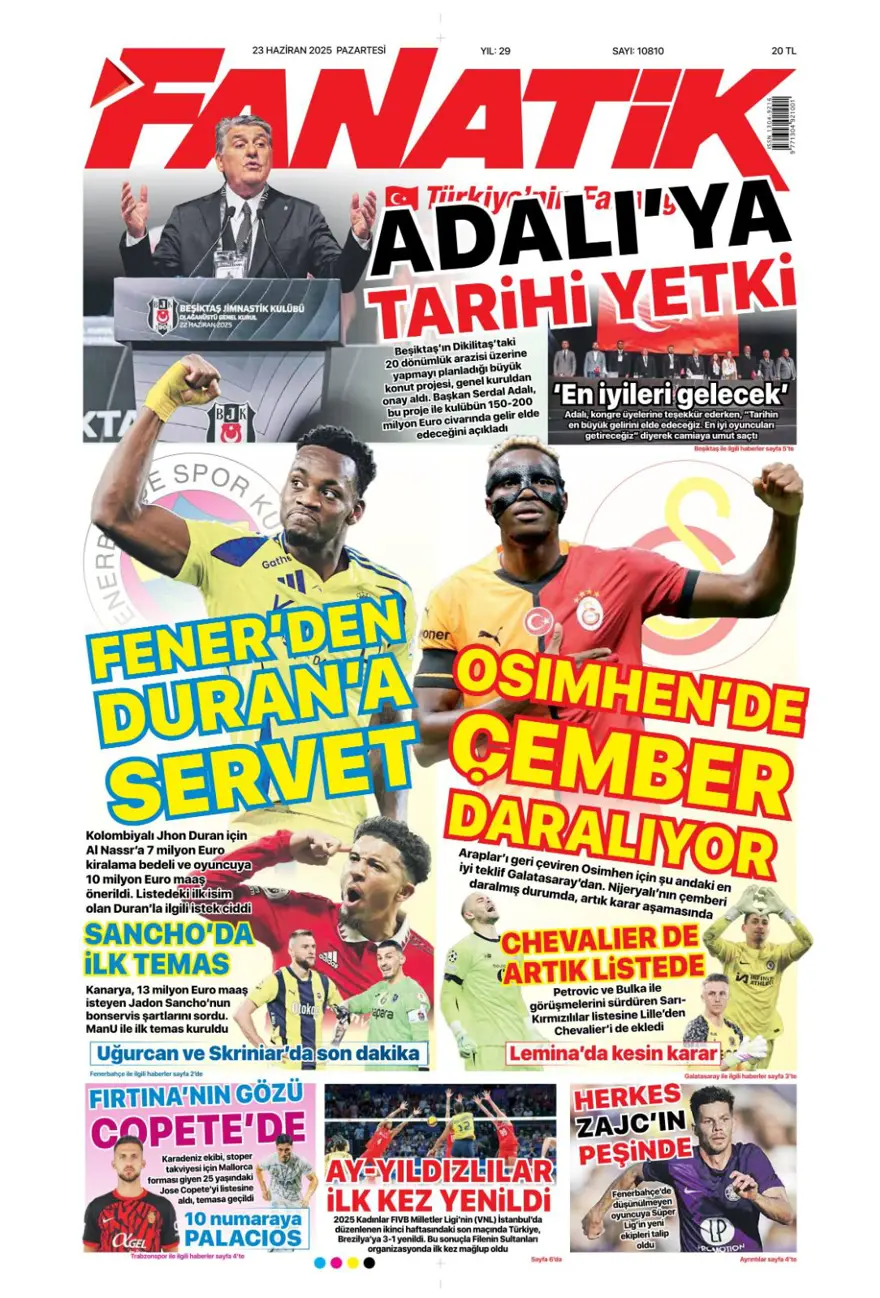 "Hedef Sancho, rakip Napoli" (23 Haziran 2025 spor manşetleri) 