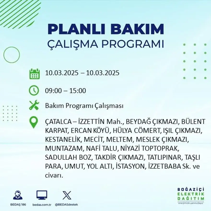 İstanbul'un 22 ilçesinde yarın elektrik kesintisi yaşanacak: Elektrikler ne zaman gelecek? (10 Mart BEDAŞ planlı kesinti programı) 24