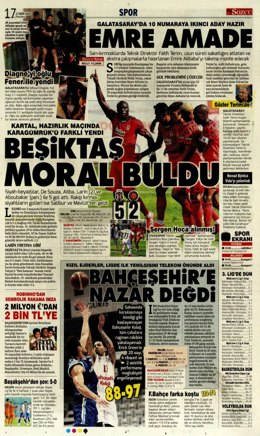 Günün spor manşetleri (12 Ekim 2020) 9