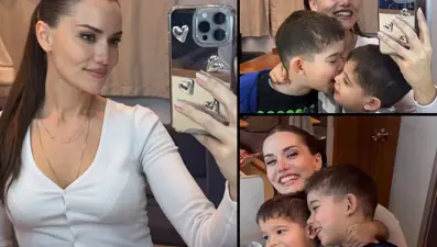 Fahriye Evcen ve oğullarından karavan pozları