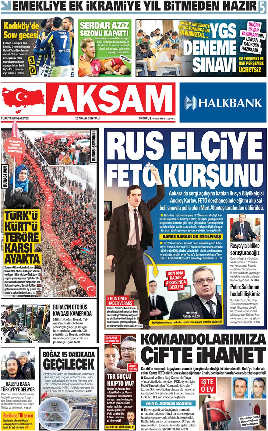 Günün gazete manşetleri - 20 Aralık 2016 10