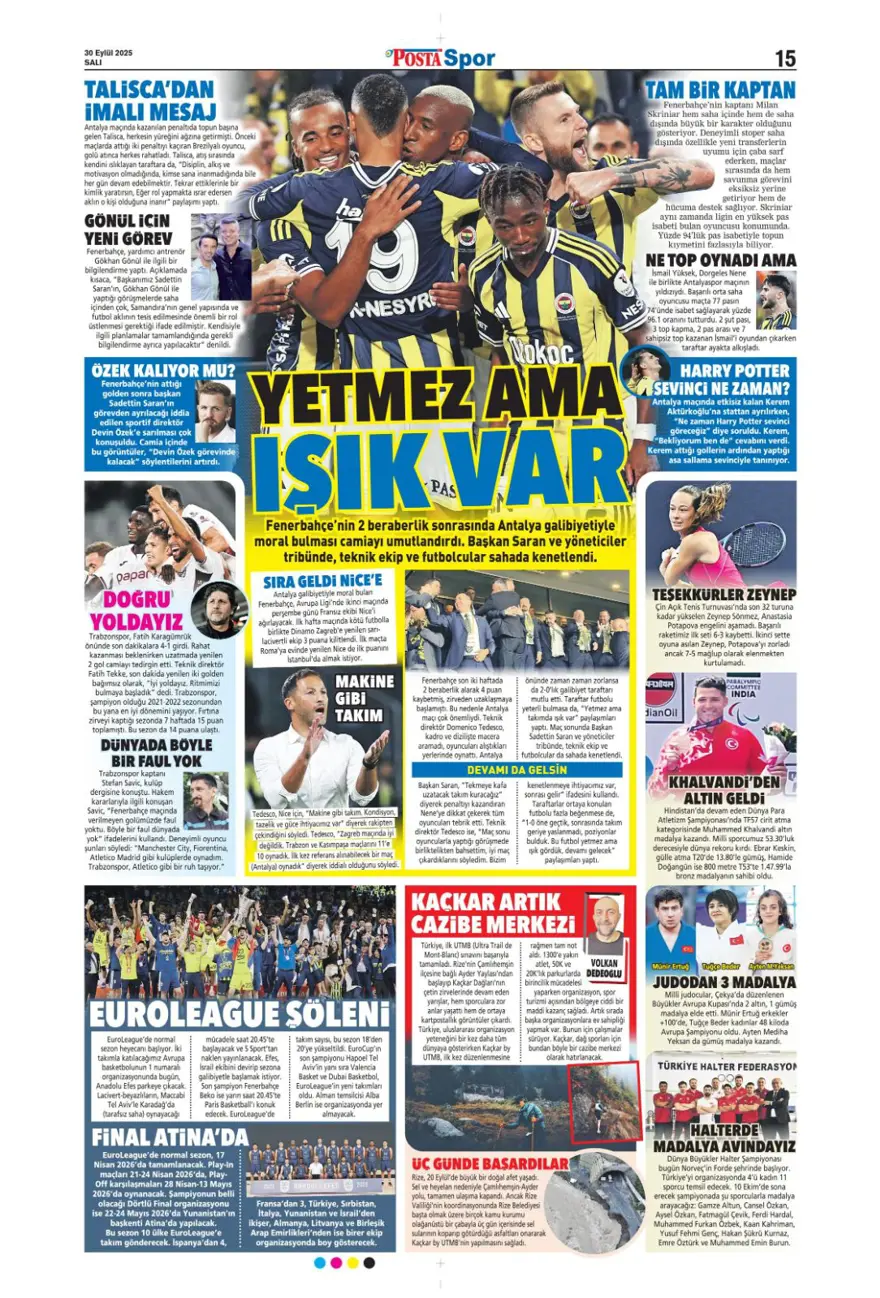 "Cehennem Liverpool'u bekliyor" (30 Eylül 2025 spor manşetleri) 16