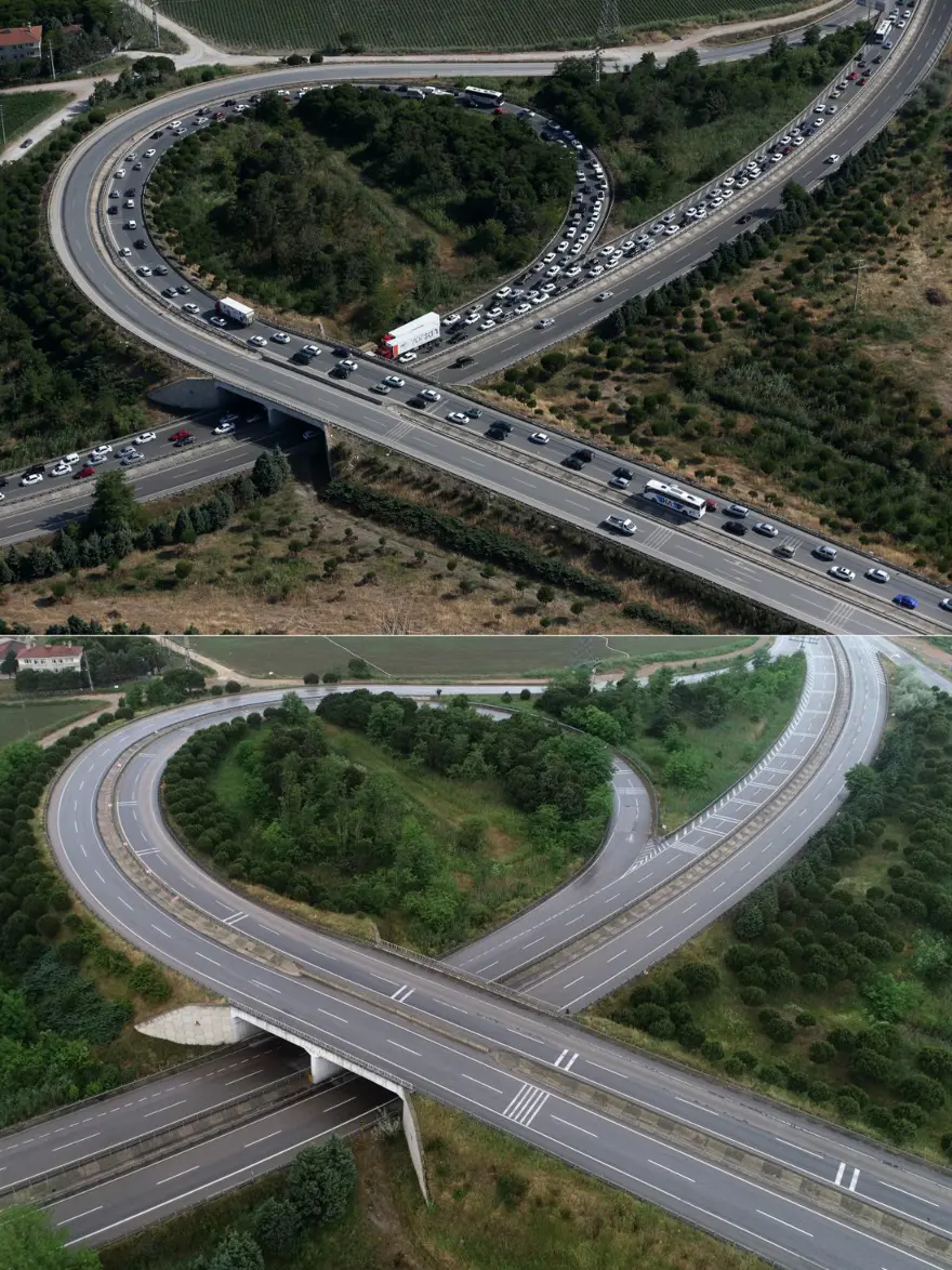 Bayram tatillerinde uzun araç kuyruklarının oluştuğu kara yolları boş kaldı 15