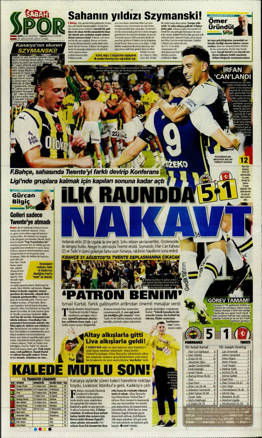 "Aslan'da son aday Salih Özcan" (25 Ağustos 2023 spor manşetleri) 7