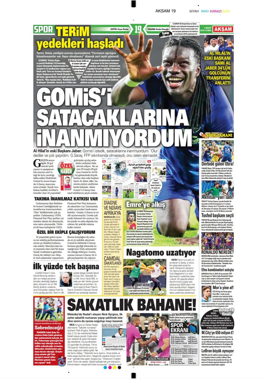 Günün spor manşetleri (1 Mart 2019) 1