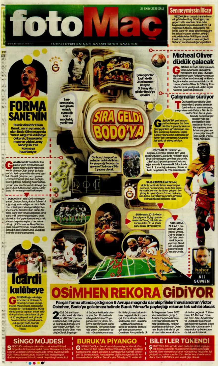 "Fenerbahçe'nin kader virajı" (21 Ekim 2025 spor manşetleri) 10