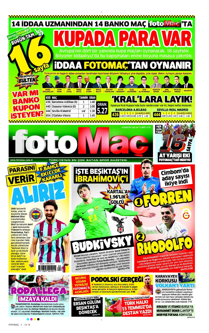 Günün spor manşetleri (10 Ocak 2017) 7