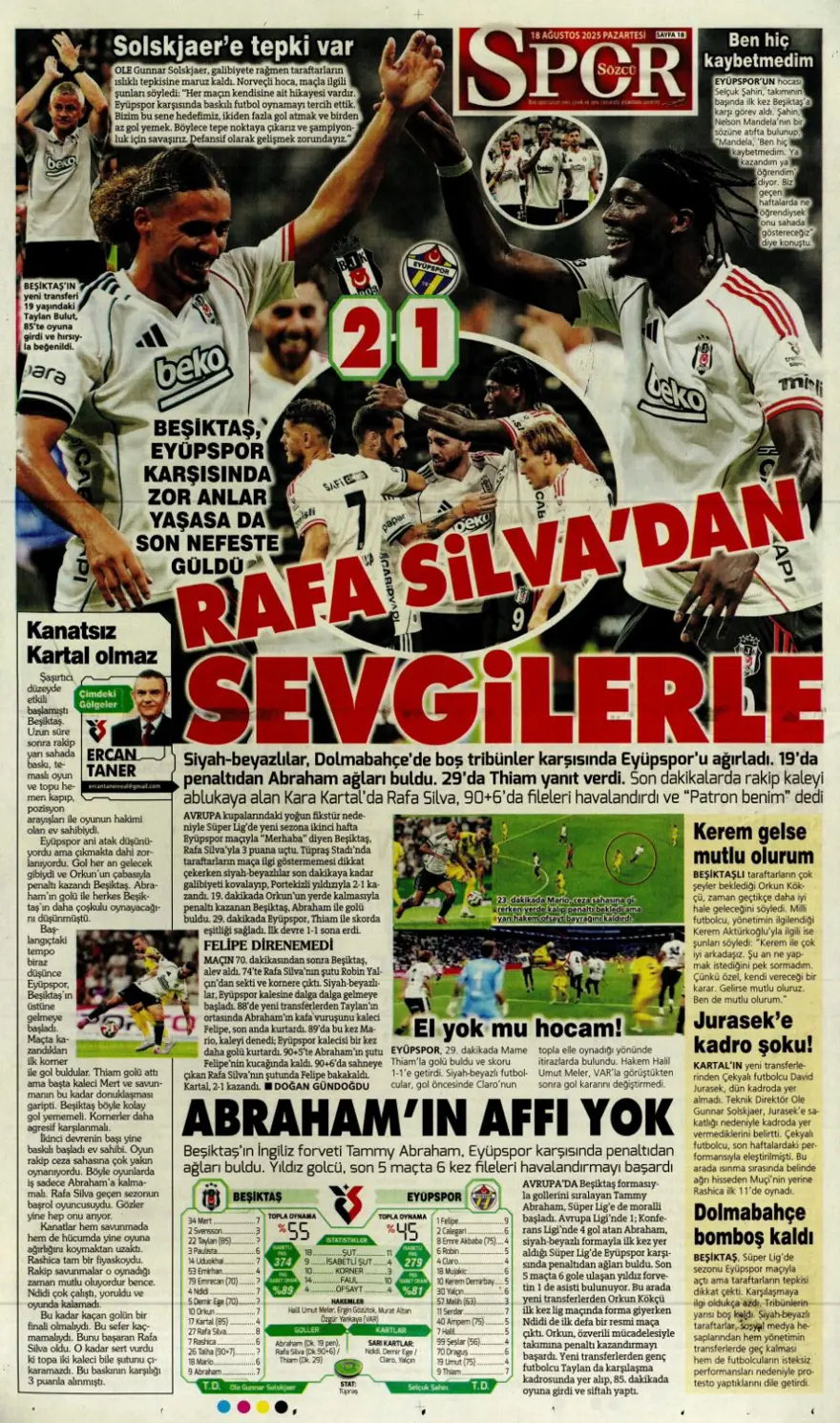 "Coşkudan kaosa" (18 Ağustos spor manşetleri) 17 "Coşkudan kaosa" (18 Ağustos spor manşetleri) 17