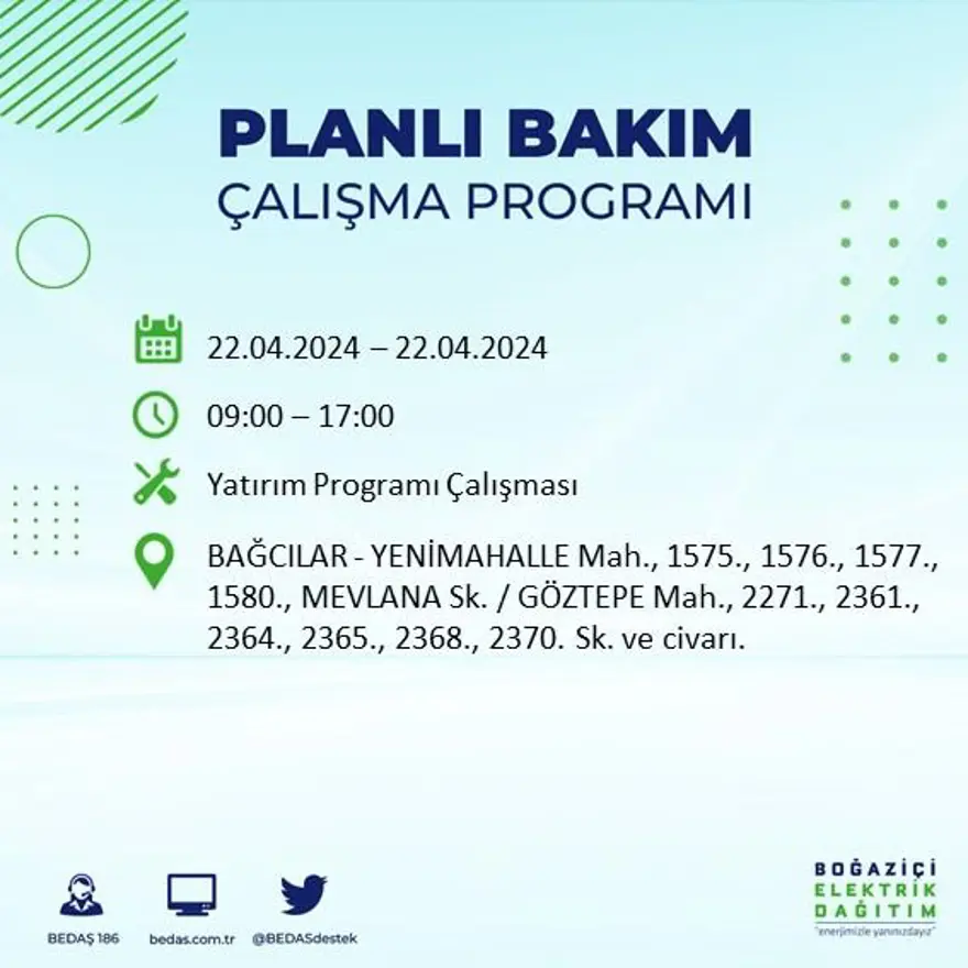22 Nisan tarihli BEDAŞ kesinti programı: İstanbul'un 18 ilçesinde elektrik kesintisi: Elektrikler ne zaman gelecek? 7 22 Nisan tarihli BEDAŞ kesinti programı: İstanbul'un 18 ilçesinde elektrik kesintisi: Elektrikler ne zaman gelecek? 7