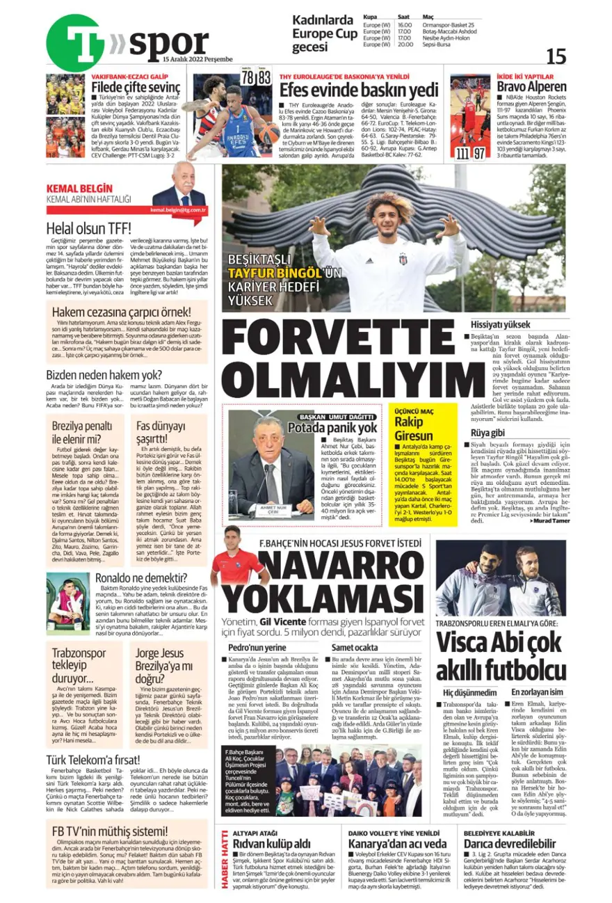 Günün spor manşetleri (15 Aralık 2022) 15 Günün spor manşetleri (15 Aralık 2022) 15