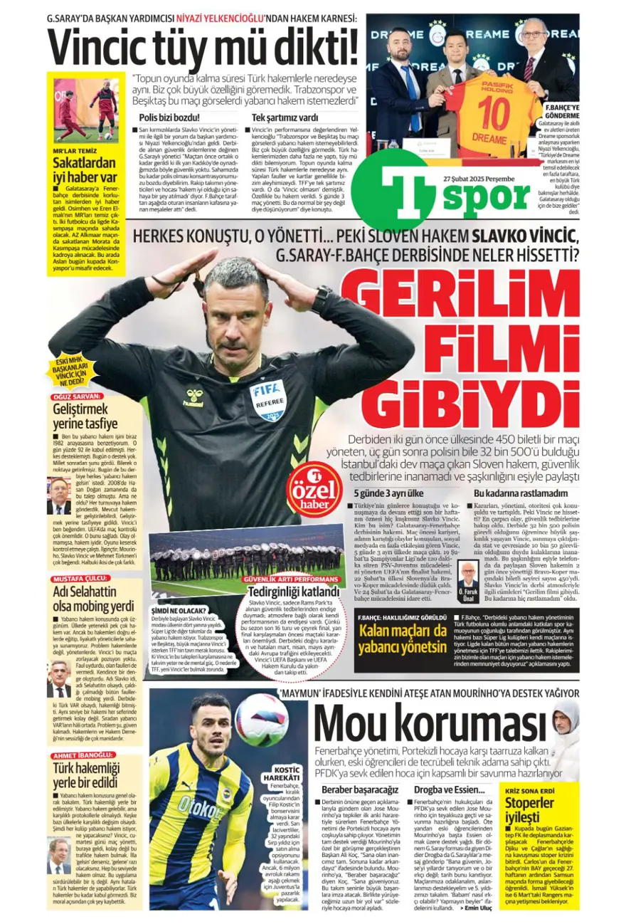 "Derbinin ardından gözler kupada" (27 Şubat 2025 spor manşetleri) 16