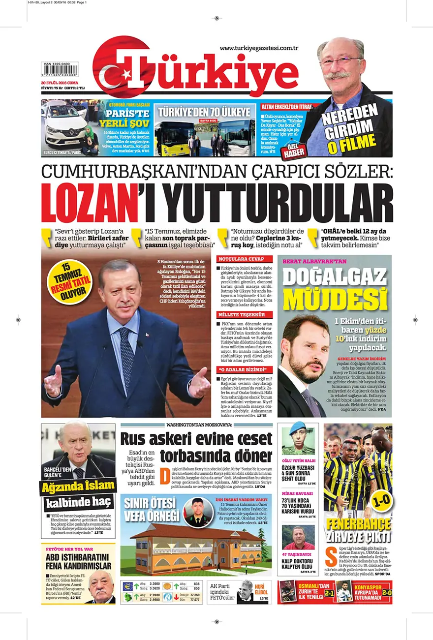 Günün gazete manşetleri - 30 Eylül 2016 5