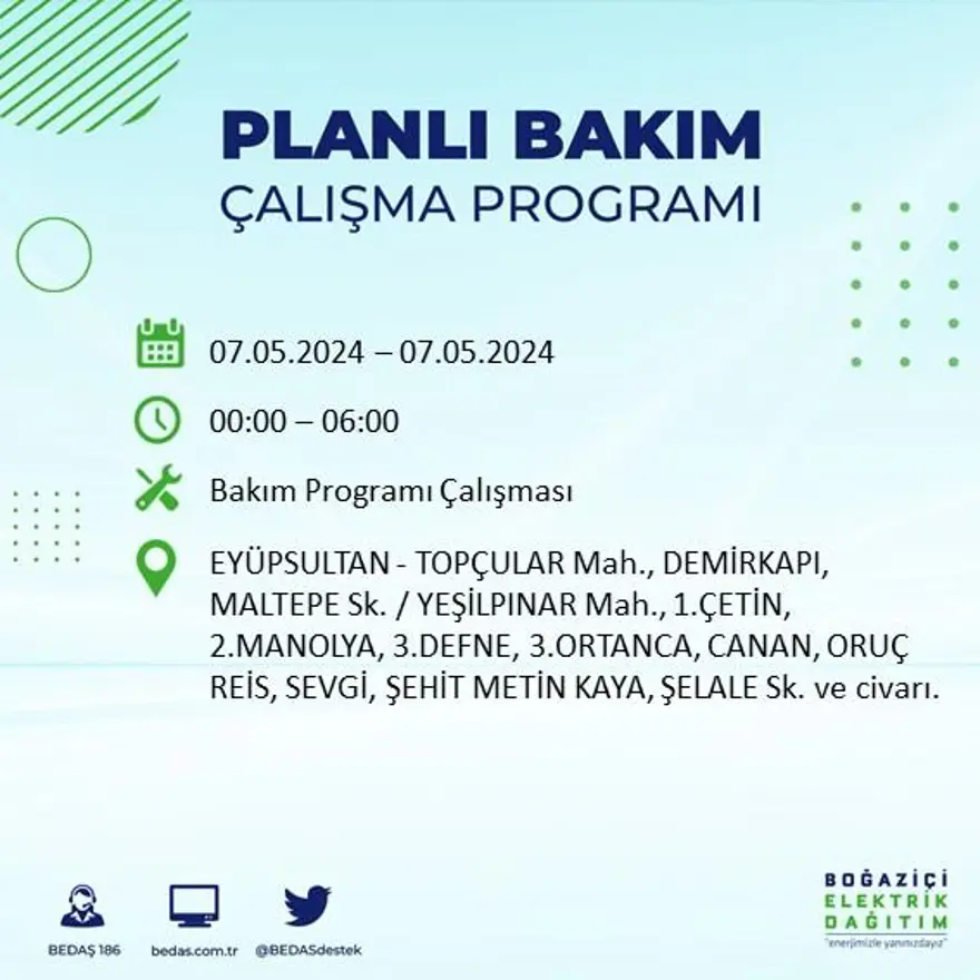 İstanbul'un 23 ilçesinde elektrik kesintisi: Elektrikler ne zaman gelecek? (7 Mayıs tarihli BEDAŞ kesinti programı) 32 İstanbul'un 23 ilçesinde elektrik kesintisi: Elektrikler ne zaman gelecek? (7 Mayıs tarihli BEDAŞ kesinti programı) 32