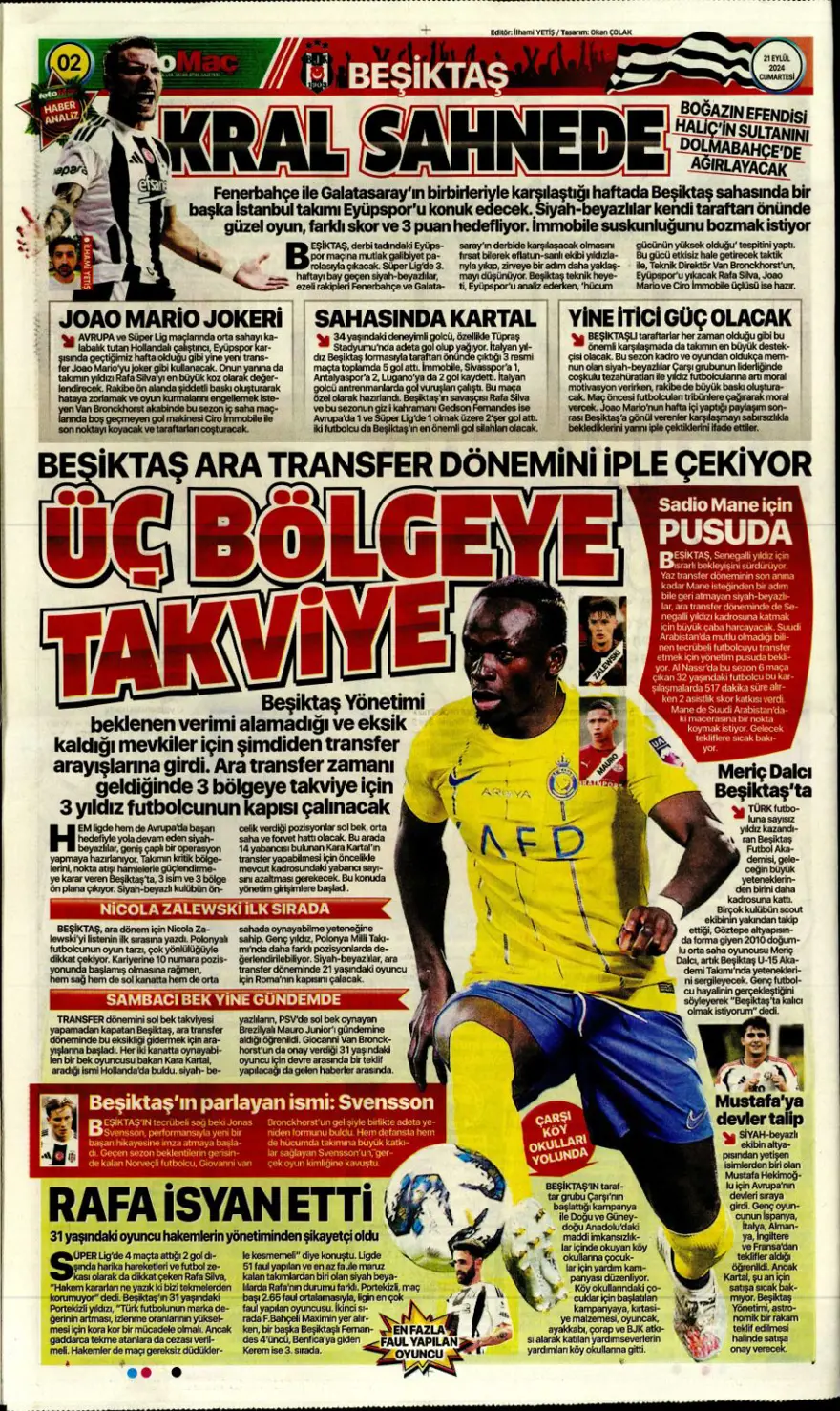 "Savunmada Fener, hücumda Aslan" (21 Eylül 2024 spor manşetleri) 3 "Savunmada Fener, hücumda Aslan" (21 Eylül 2024 spor manşetleri) 3