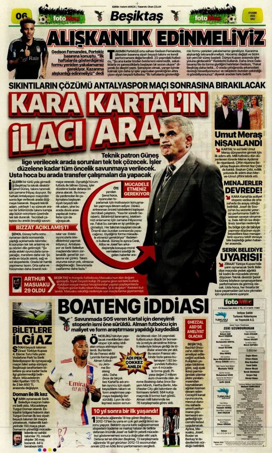 Günün spor manşetleri (8 Kasım 2022) 6