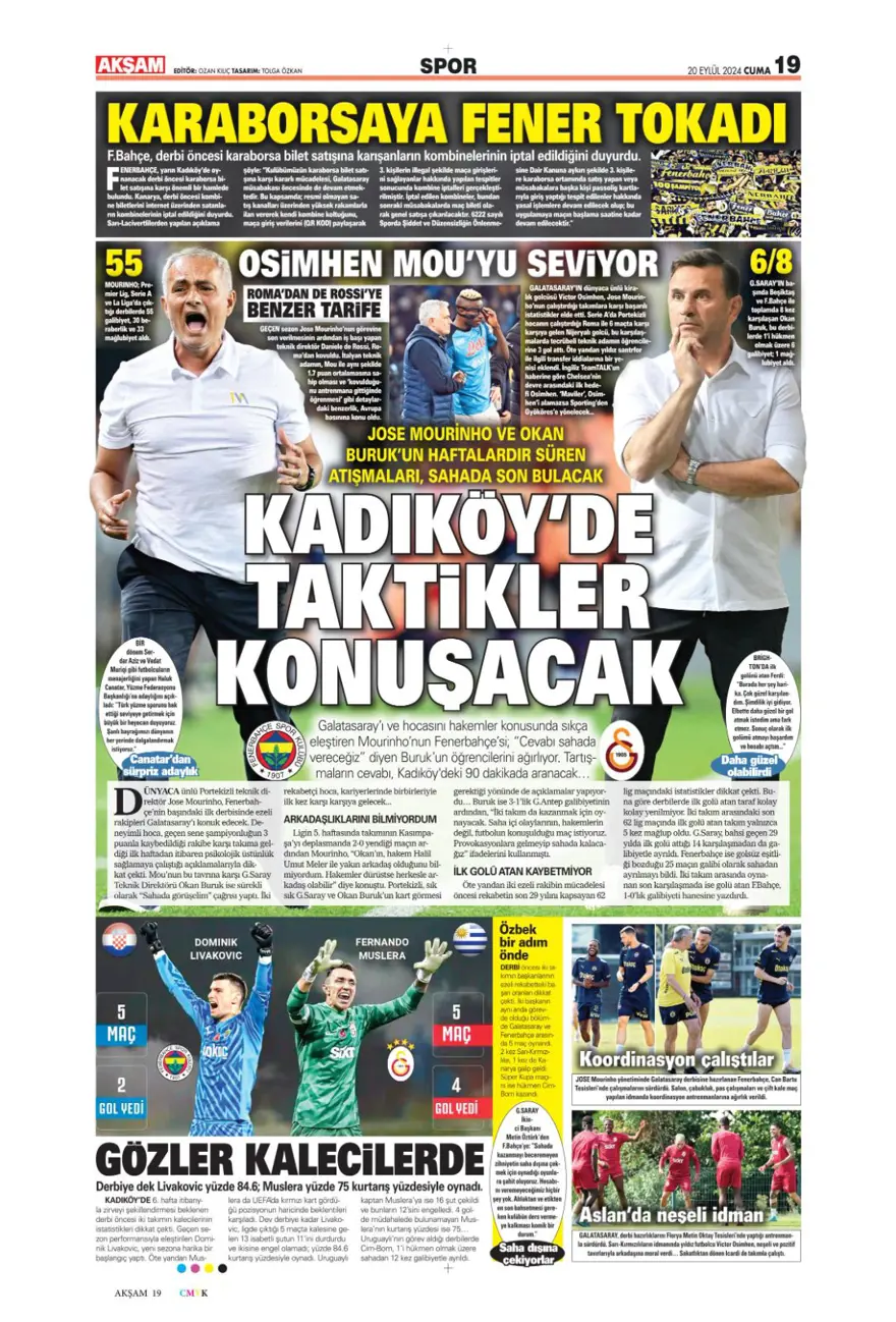"520 milyon euroluk derbi" (20 Eylül 2024 spor manşetleri) 3