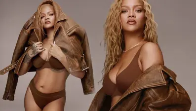 Rihanna  iç çamaşırı markası için  kamera karşısında