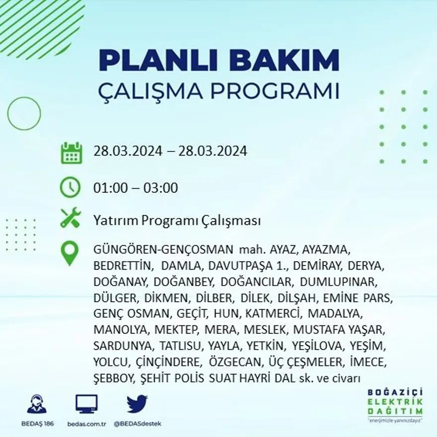 İstanbul'un 19 ilçesinde elektrik kesintisi: Elektrikler ne zaman gelecek? (28 Mart tarihli BEDAŞ kesinti programı) 36