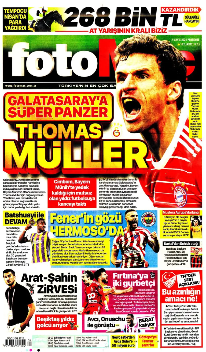 "Aslan'a süper panzer" (2 Mayıs 2024 spor manşetleri) 