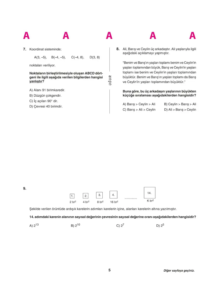 Uğur Okulları LGS deneme sınavı (Sayısal bölüm) 4