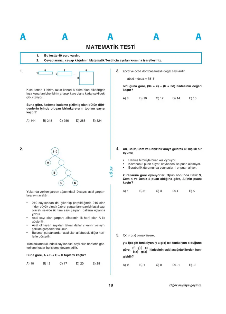 Uğur Okulları YKS - AYT deneme sınavı 17 Uğur Okulları YKS - AYT deneme sınavı 17