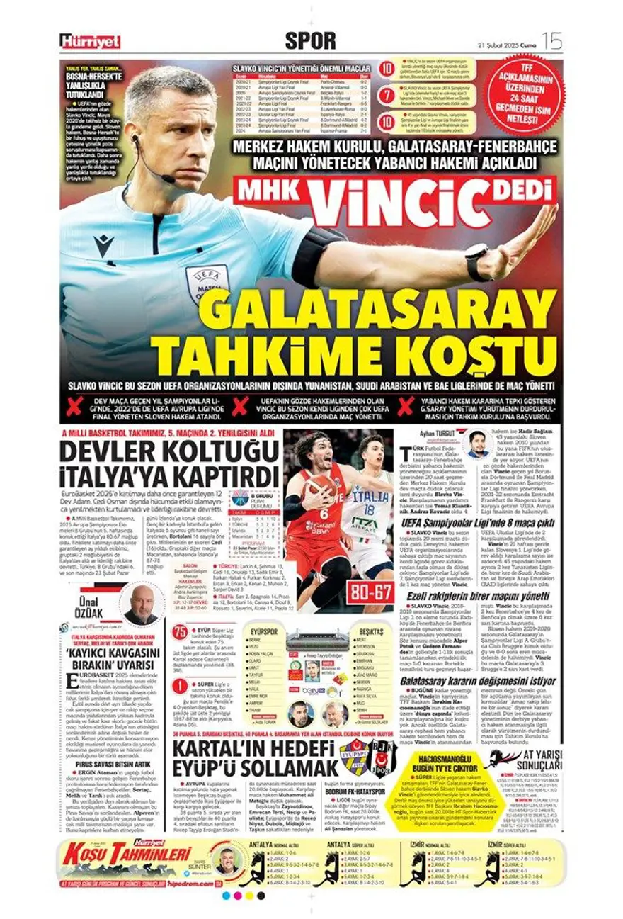 "Fener işi bitirdi" (21 Şubat 2025 spor manşetleri) 18