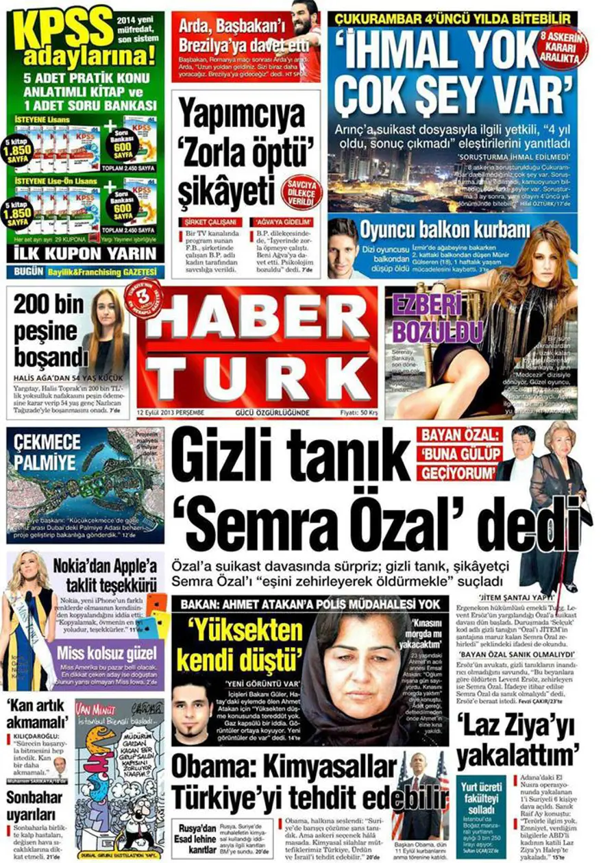 12 Eylül 2013 gazete manşetleri 1