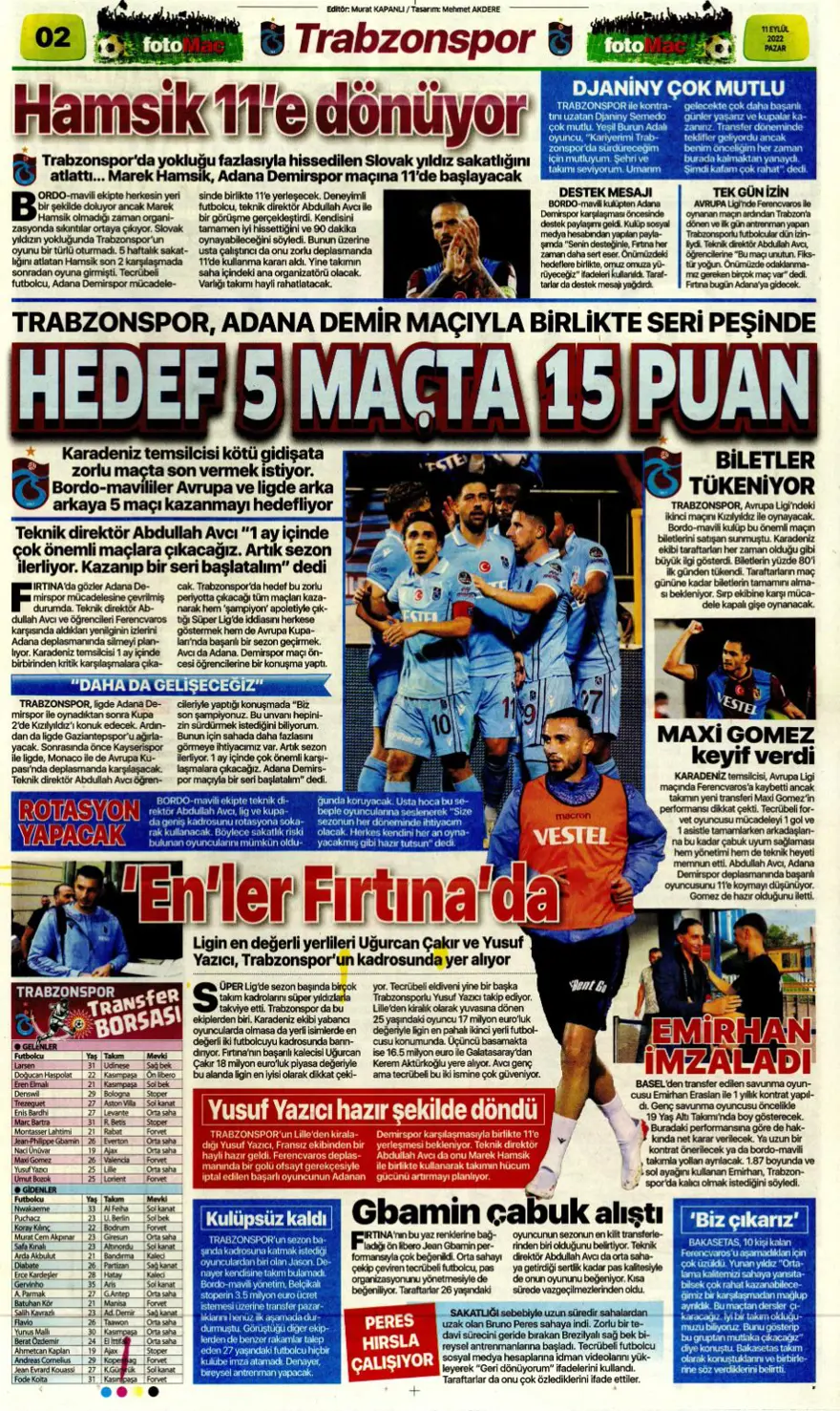Günün spor manşetleri (11 Eylül 2022) 9