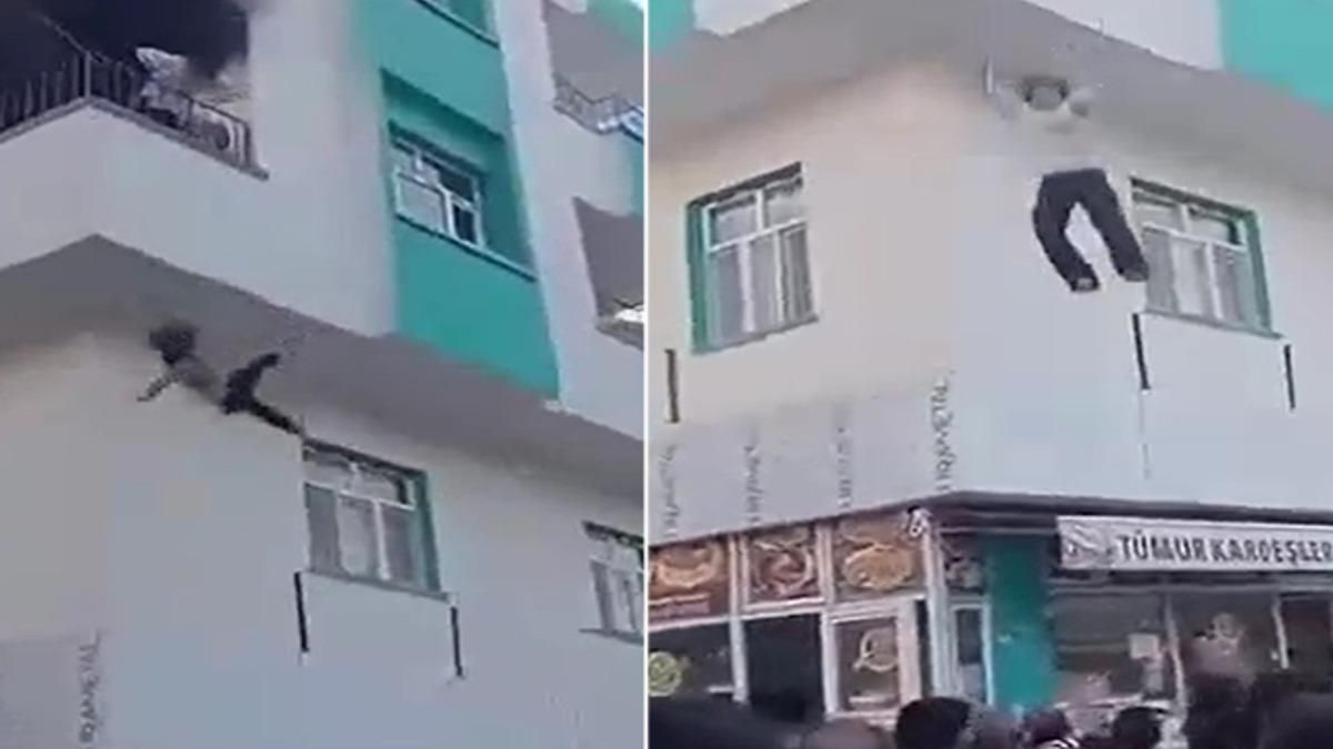 Yangında mahsur kalan çocuklar ikinci kattan atlayarak kurtuldu
